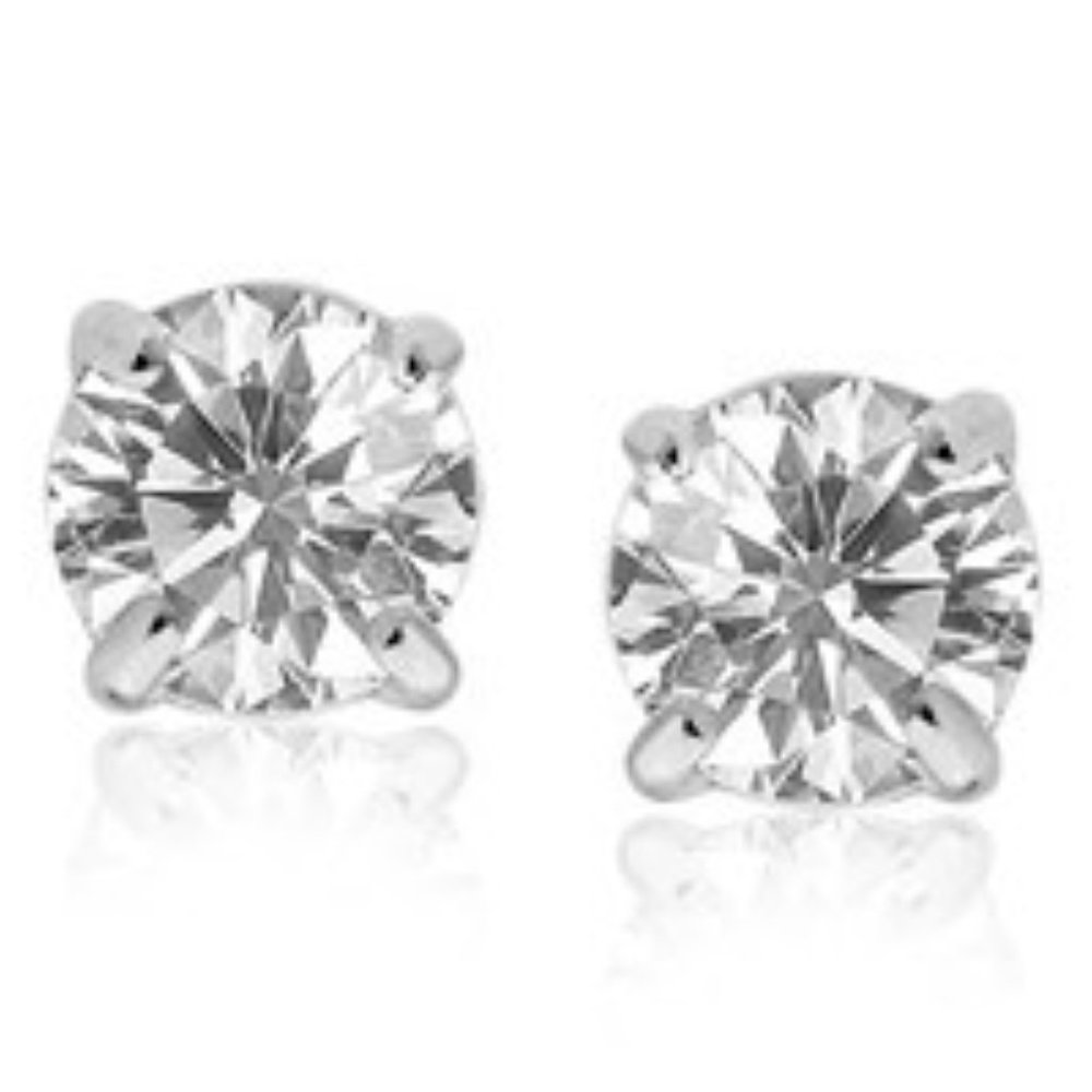 5mm Faceted White Cubic Zirconia Stud Earrings in Sterling Silver